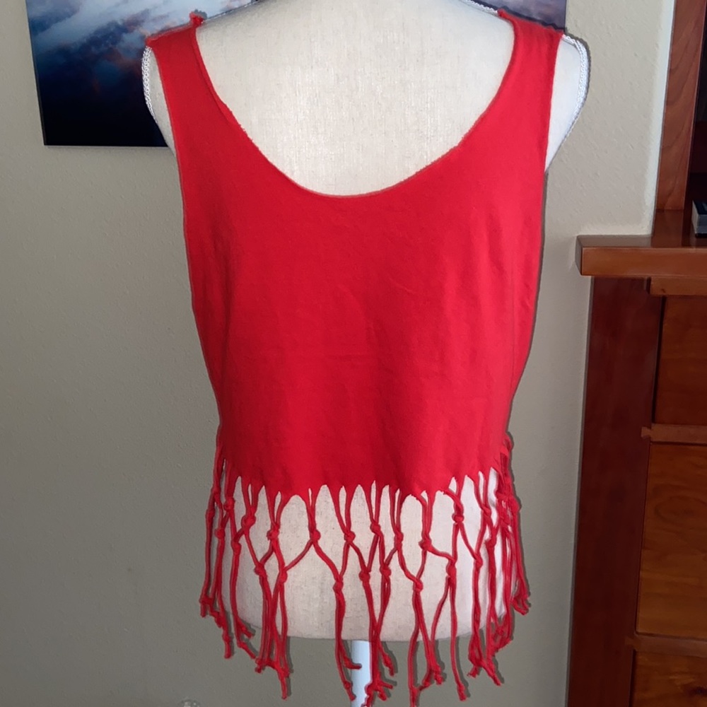 4th of July Independence Day Patriotic American Flag Fringe Knot Crop Tank Top - Picture 7 of 8
